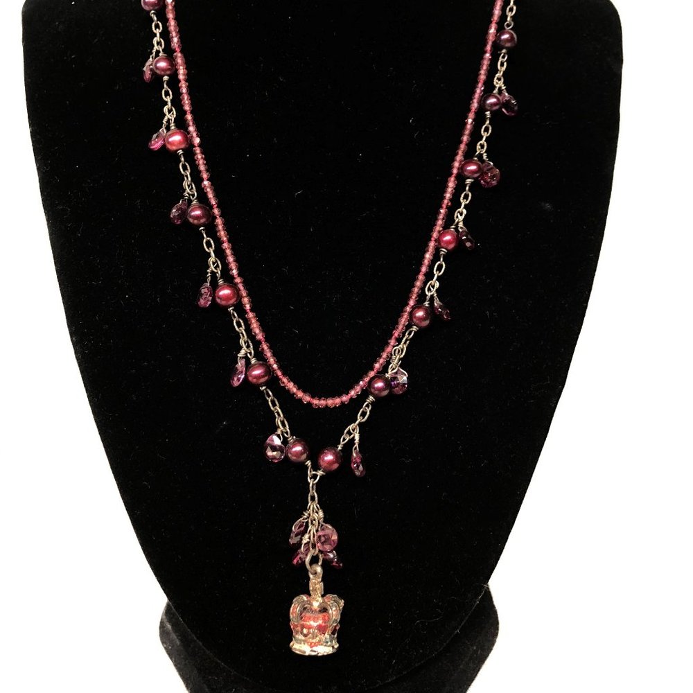Garnet, pearl, faceted stone, crown necklace!  WOW